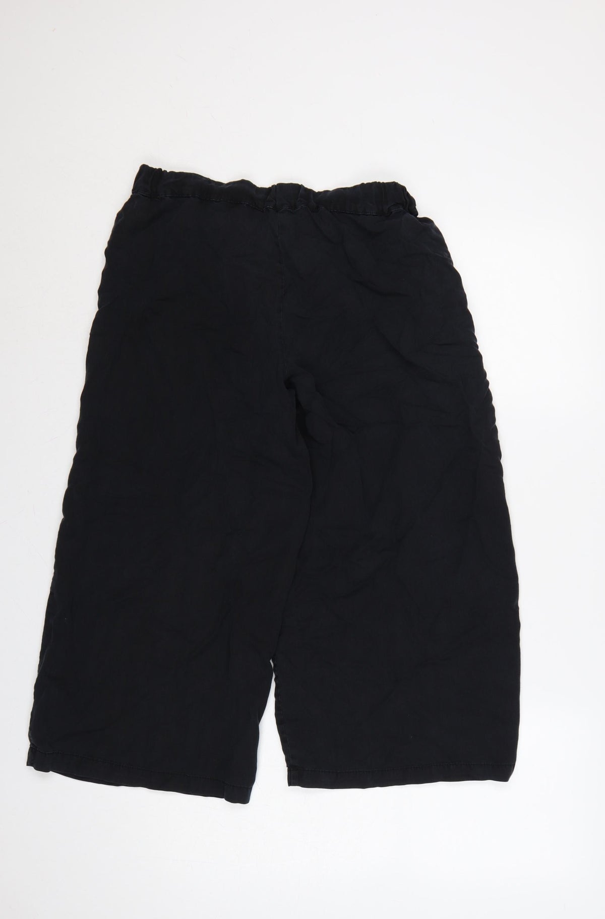 Pull&Bear Women Black S Cropped Wide-Leg Paperbag Tie Trousers