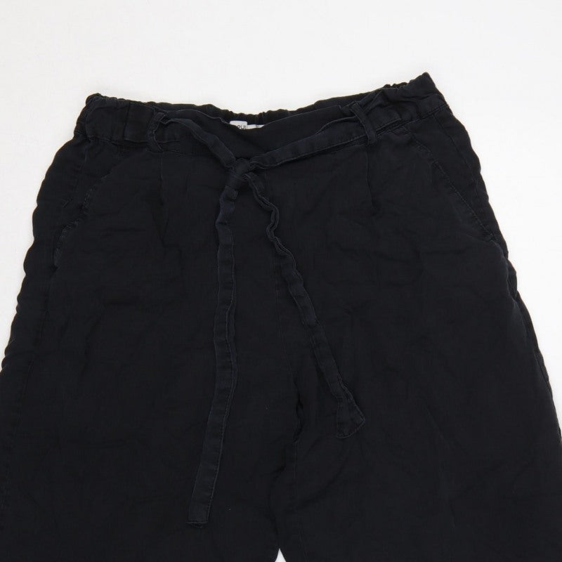Pull&Bear Women Black S Cropped Wide-Leg Paperbag Tie Trousers