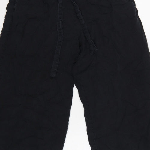 Pull&Bear Women Black S Cropped Wide-Leg Paperbag Tie Trousers