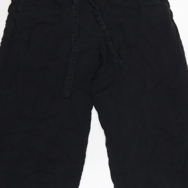 Pull&Bear Women Black S Cropped Wide-Leg Paperbag Tie Trousers