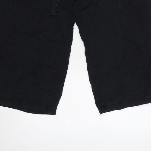 Pull&Bear Women Black S Cropped Wide-Leg Paperbag Tie Trousers
