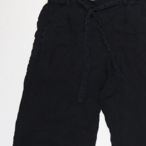 Pull&Bear Women Black S Cropped Wide-Leg Paperbag Tie Trousers