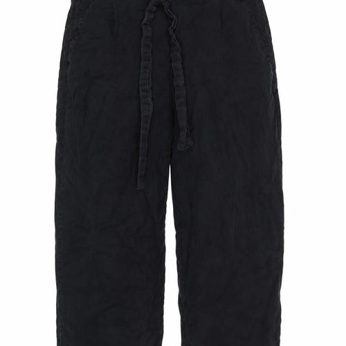 Pull&Bear Women Black S Cropped Wide-Leg Paperbag Tie Trousers