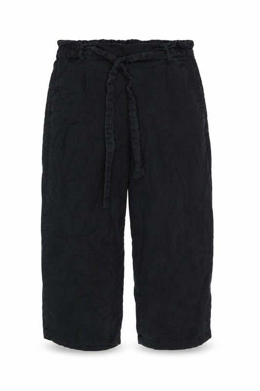 Pull&Bear Women Black S Cropped Wide-Leg Paperbag Tie Trousers