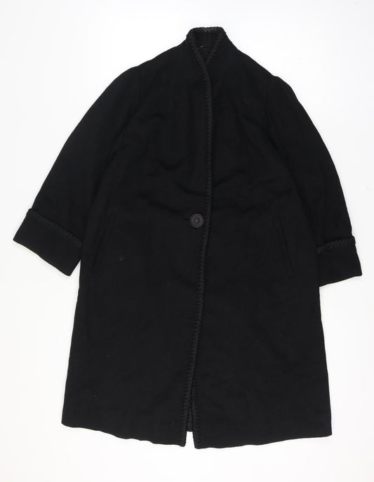 Vintage Women’s Black Long Trimmed Detail Robe Coat Size 14