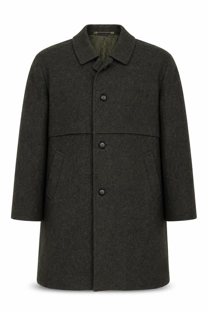 Tiroler Loden Mens Green Wool Overcoat Vintage Long Button Coat