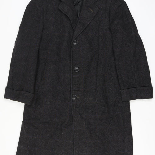 Manchester Clothes Men’s Chest 44 Black Checked Tweed Long Overcoat Vintage
