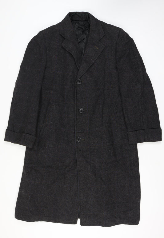 Manchester Clothes Men’s Chest 44 Black Checked Tweed Long Overcoat Vintage