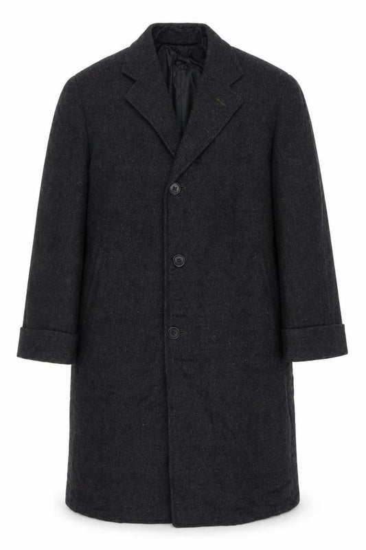 Manchester Clothes Men’s Chest 44 Black Checked Tweed Long Overcoat Vintage