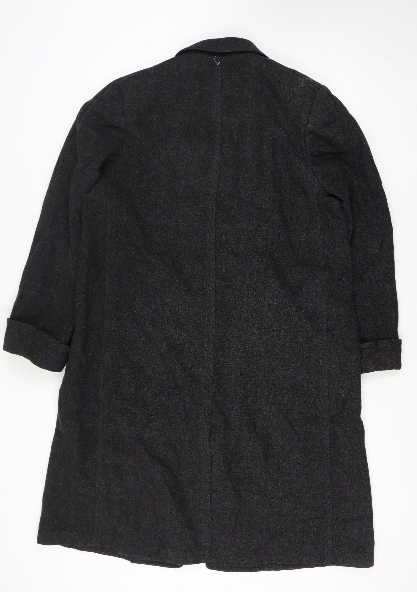 Manchester Clothes Men’s Chest 44 Black Checked Tweed Long Overcoat Vintage
