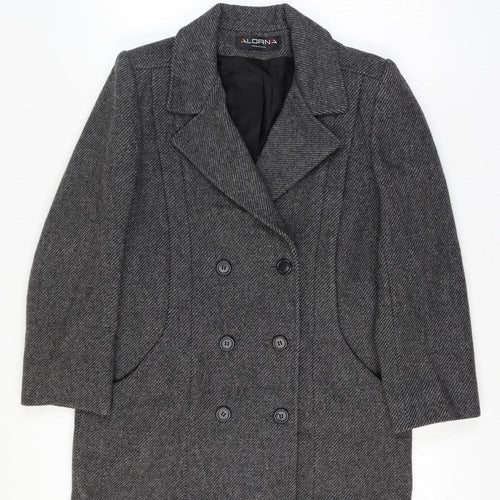 Alorna Women’s Grey Size 14-16 Wool Herringbone Pea Coat Mid-Length
