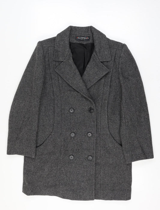 Alorna Women’s Grey Size 14-16 Wool Herringbone Pea Coat Mid-Length