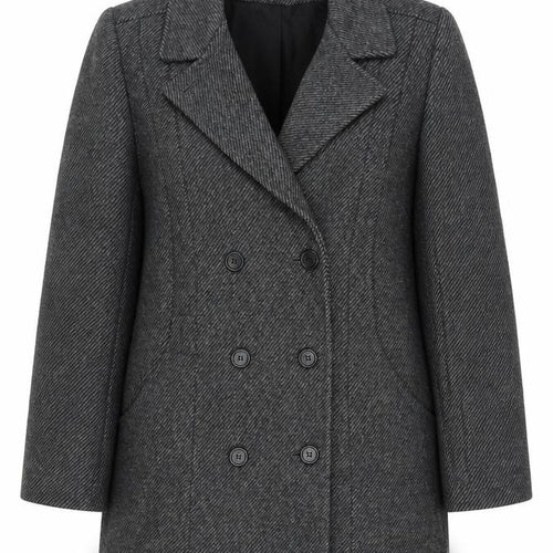 Alorna Women’s Grey Size 14-16 Wool Herringbone Pea Coat Mid-Length
