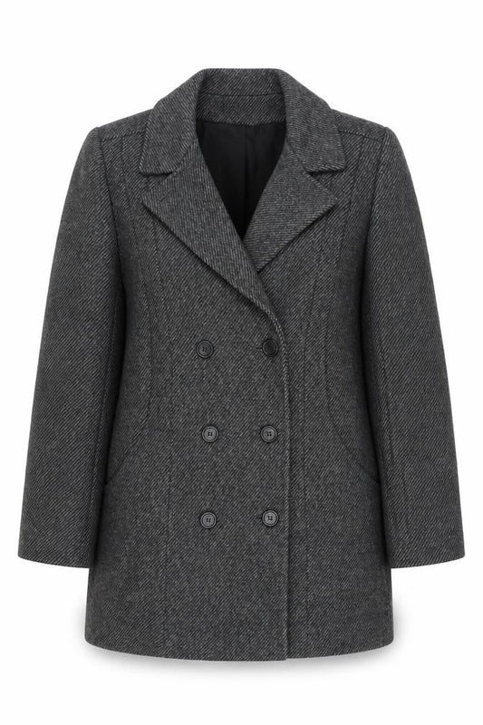 Alorna Women’s Grey Size 14-16 Wool Herringbone Pea Coat Mid-Length