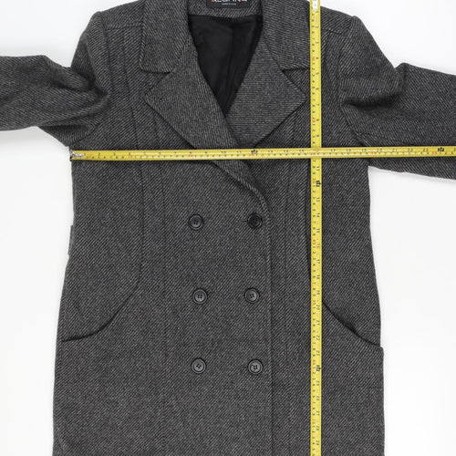 Alorna Women’s Grey Size 14-16 Wool Herringbone Pea Coat Mid-Length