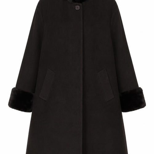 Jones New York Women’s Brown Size 14 100% Wool Long Overcoat Faux Fur Trim