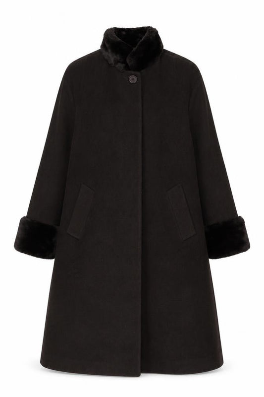 Jones New York Women’s Brown Size 14 100% Wool Long Overcoat Faux Fur Trim