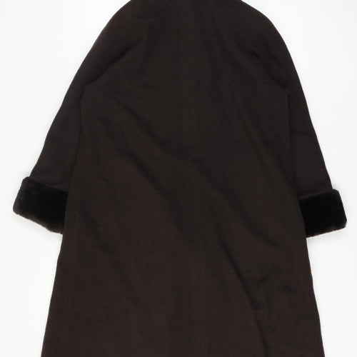 Jones New York Women’s Brown Size 14 100% Wool Long Overcoat Faux Fur Trim