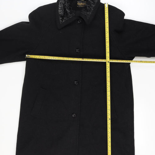 Gallery Women Size 16 Black Wool Blend Faux Fur Trim Long Overcoat Size Unlabelled