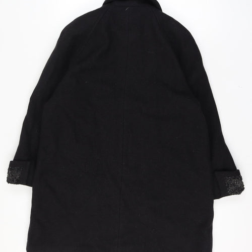 Gallery Women Size 16 Black Wool Blend Faux Fur Trim Long Overcoat Size Unlabelled