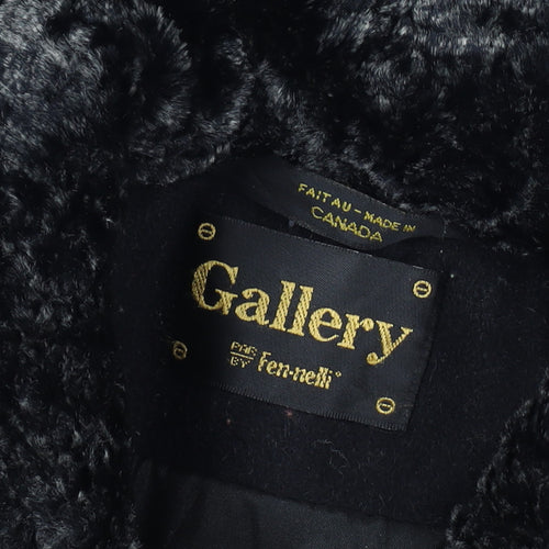 Gallery Women Size 16 Black Wool Blend Faux Fur Trim Long Overcoat Size Unlabelled