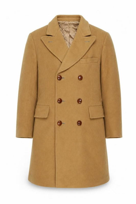 Lord & Taylor Men's Brown Wool Pea Coat Vintage Double-Breasted Size Unlabelled