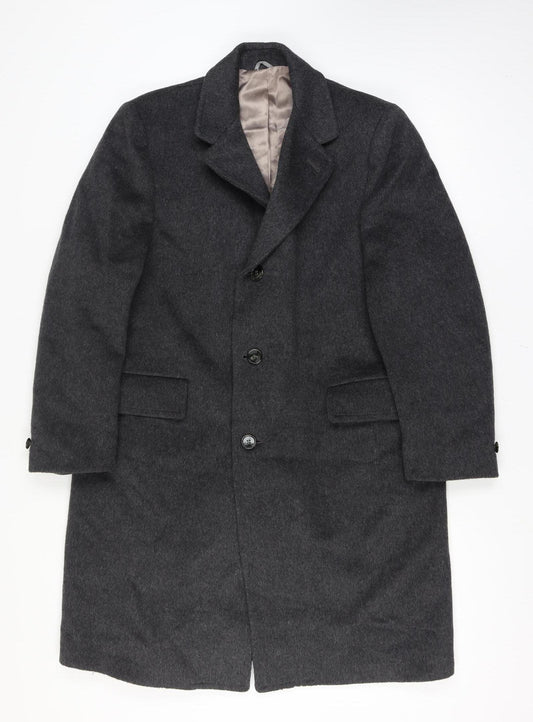 Sears Men’s Grey Chest 42 Wool Cashmere Long Overcoat Lined Single-Breasted