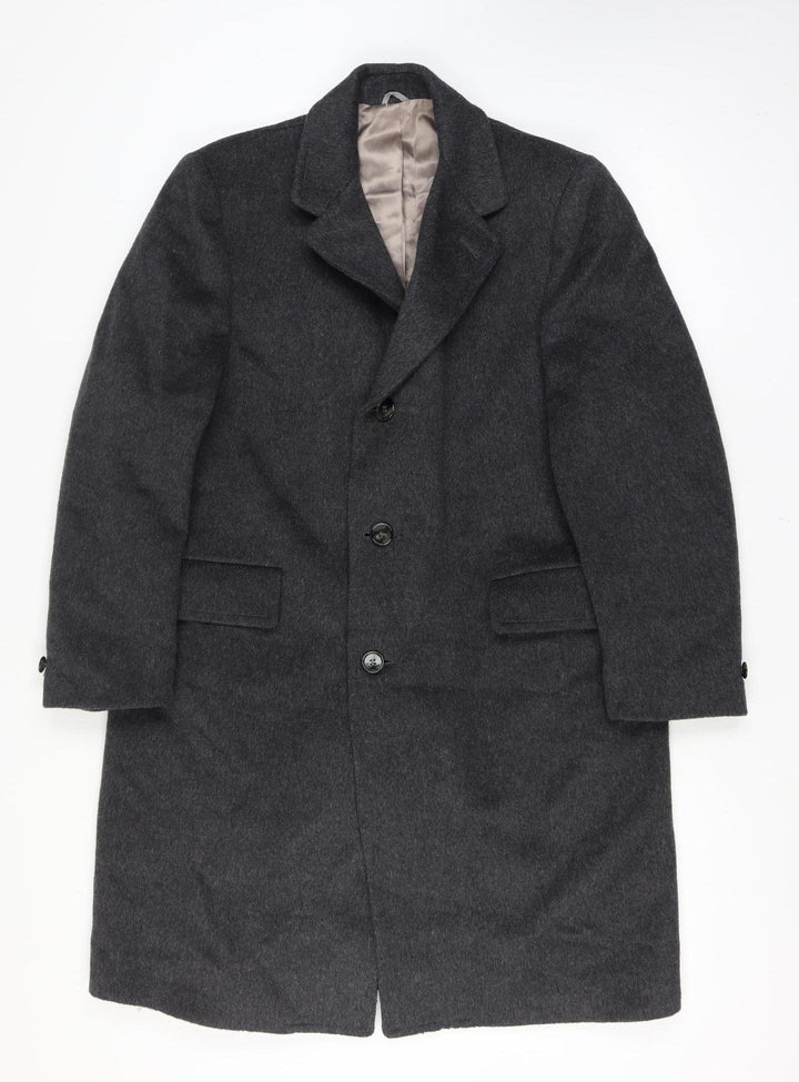 Sears Men’s Grey Chest 42 Wool Cashmere Long Overcoat Lined Single-Breasted