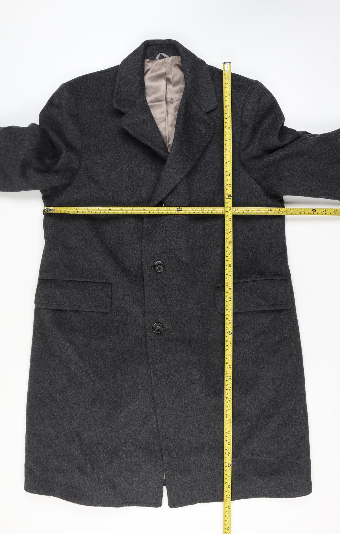 Sears Men’s Grey Chest 42 Wool Cashmere Long Overcoat Lined Single-Breasted