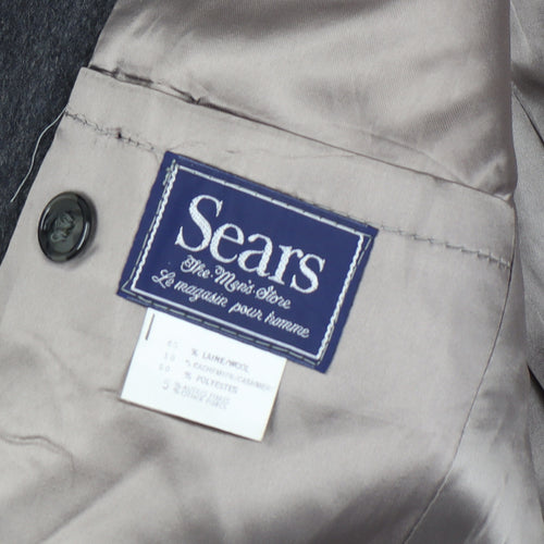 Sears Men’s Grey Chest 42 Wool Cashmere Long Overcoat Lined Single-Breasted
