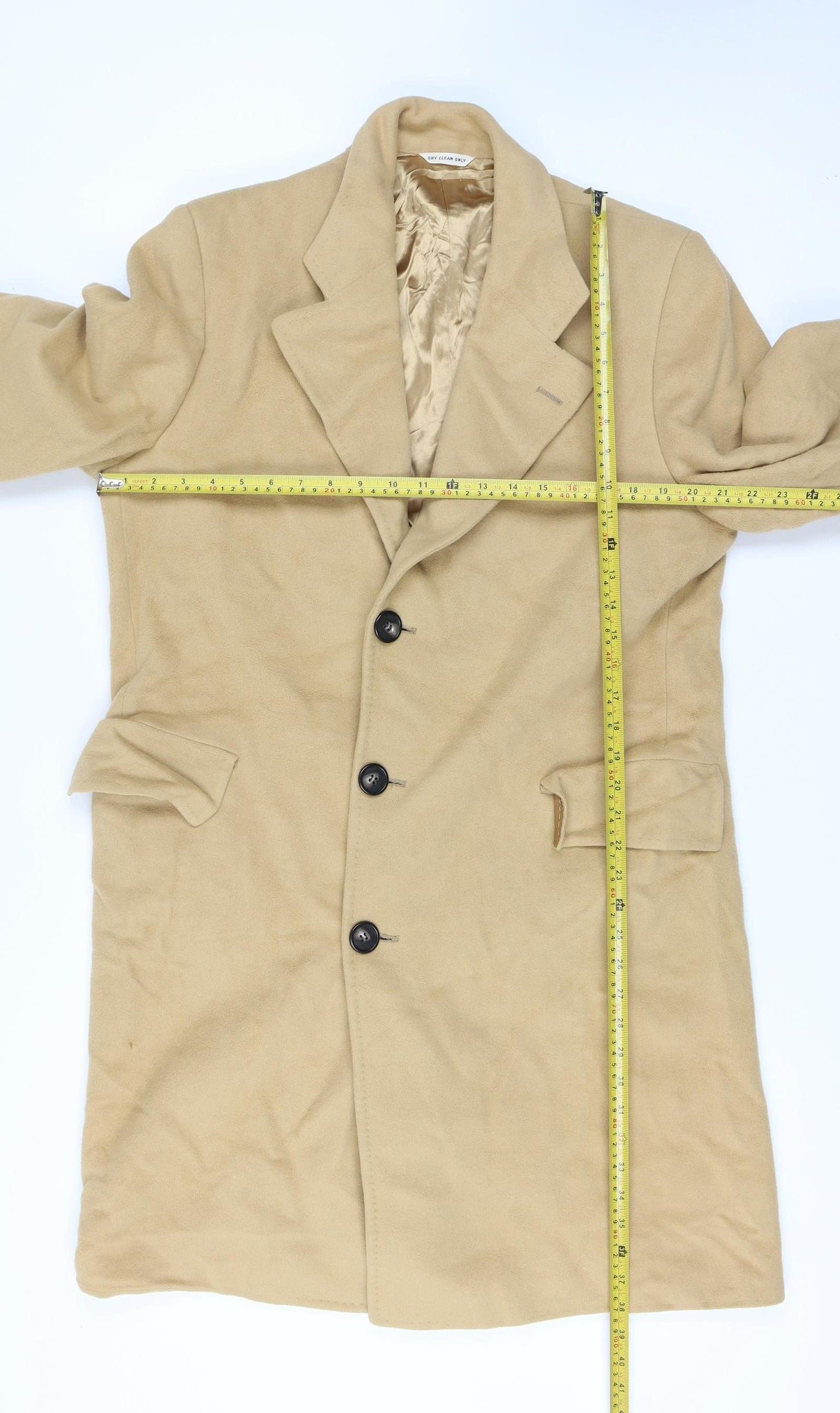 Bill's Clothes Men’s Beige 42 Vintage Long Overcoat Single-Breasted