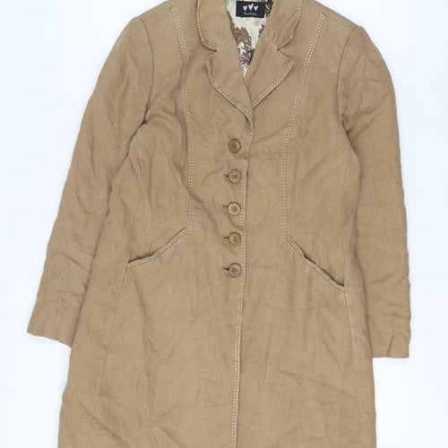 Per Una Pure Linen Size 14 Women Beige Long Button Coat Floral Lining