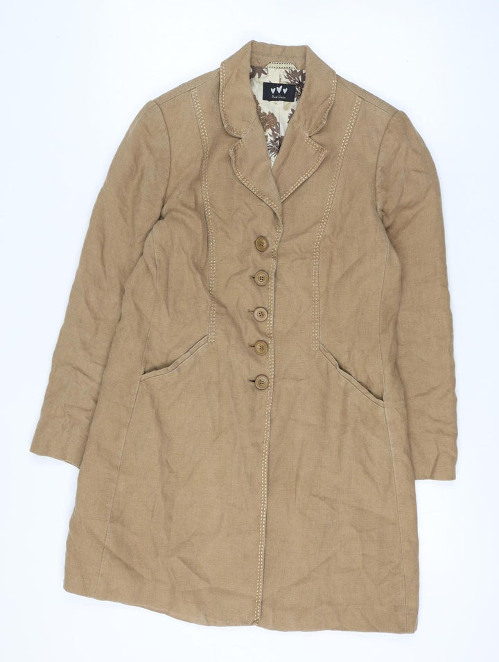 Per Una Pure Linen Size 14 Women Beige Long Button Coat Floral Lining