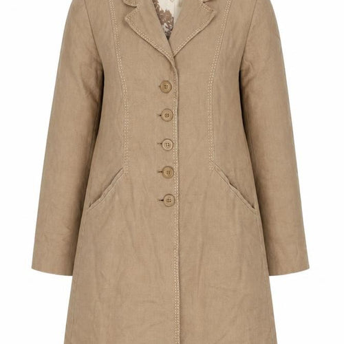 Per Una Pure Linen Size 14 Women Beige Long Button Coat Floral Lining