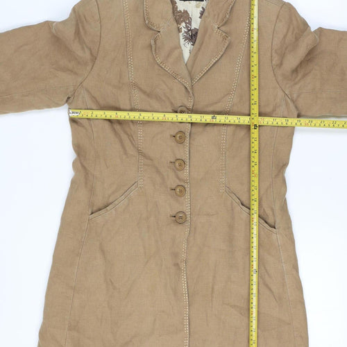Per Una Pure Linen Size 14 Women Beige Long Button Coat Floral Lining