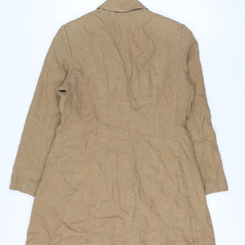 Per Una Pure Linen Size 14 Women Beige Long Button Coat Floral Lining
