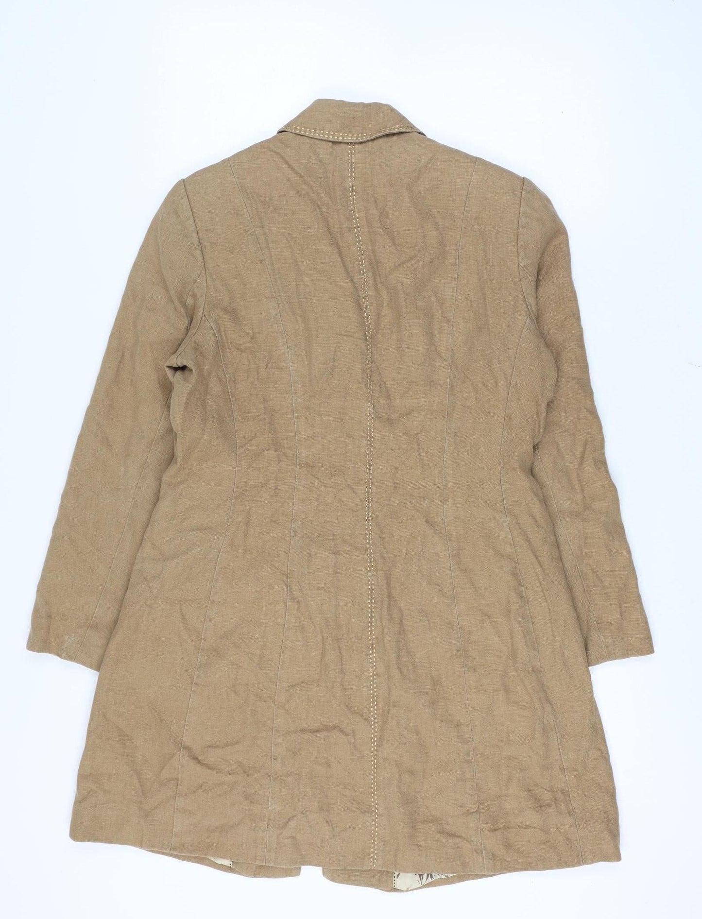 Per Una Pure Linen Size 14 Women Beige Long Button Coat Floral Lining