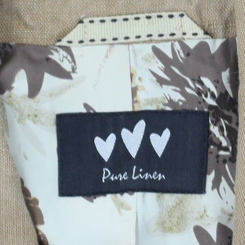 Per Una Pure Linen Size 14 Women Beige Long Button Coat Floral Lining