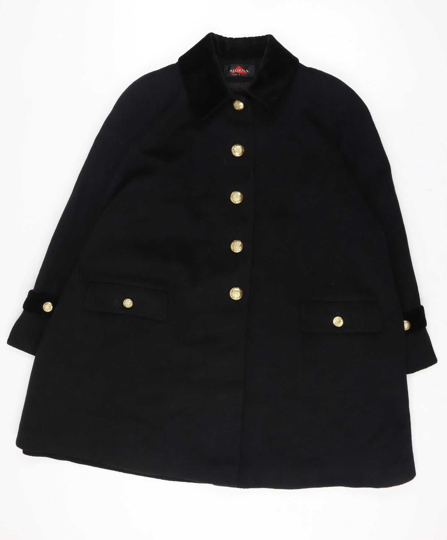 Alorna Women’s Black Size 18-20 Wool Blend Pea Coat Gold Buttons Size Unlabelled