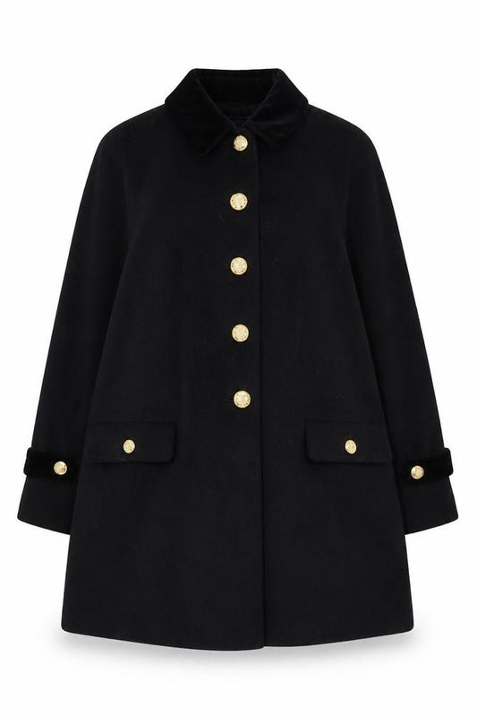 Alorna Women’s Black Size 18-20 Wool Blend Pea Coat Gold Buttons Size Unlabelled