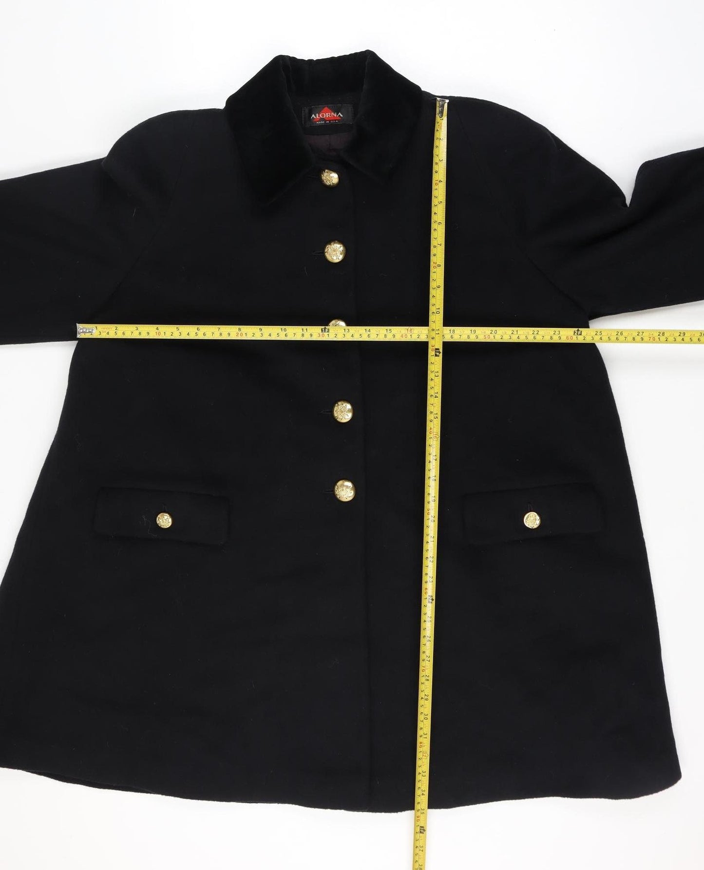 Alorna Women’s Black Size 18-20 Wool Blend Pea Coat Gold Buttons Size Unlabelled