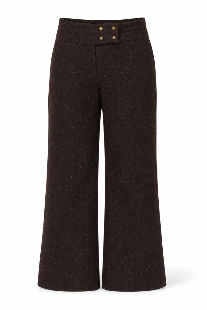 Front view of Simply Manakin Women’s Brown, size UK 8-10, Wool Blend Flared Lined Trousers