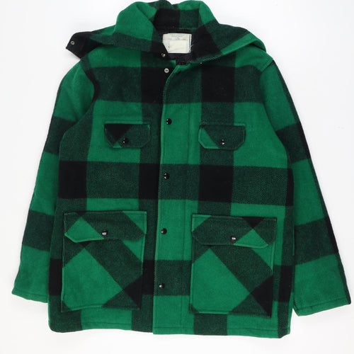 Johnson Woolen Mills Mens Chest 46 Green Black Check Wool Hooded Jacket