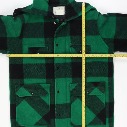 Johnson Woolen Mills Mens Chest 46 Green Black Check Wool Hooded Jacket