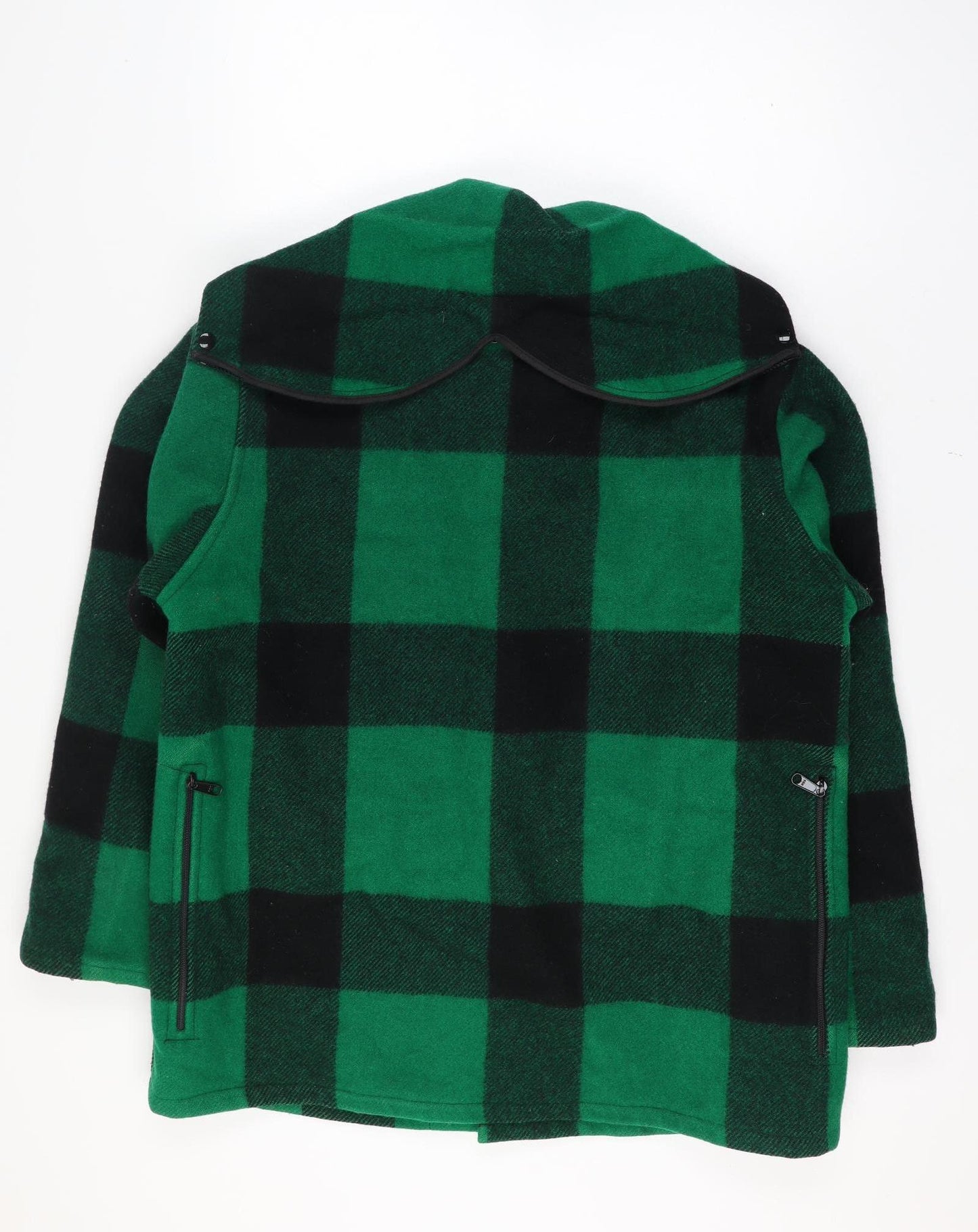 Johnson Woolen Mills Mens Chest 46 Green Black Check Wool Hooded Jacket
