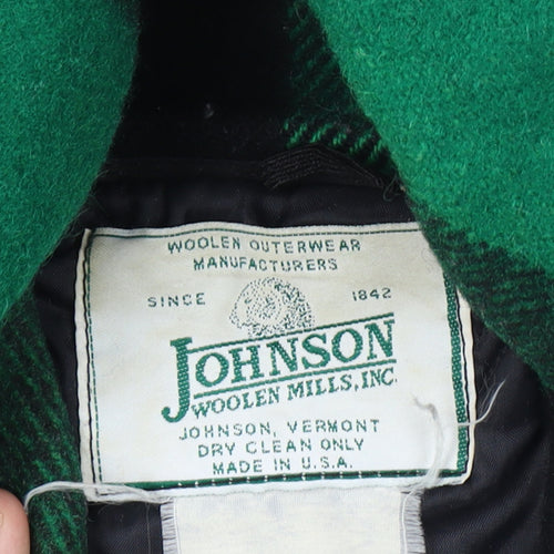 Johnson Woolen Mills Mens Chest 46 Green Black Check Wool Hooded Jacket