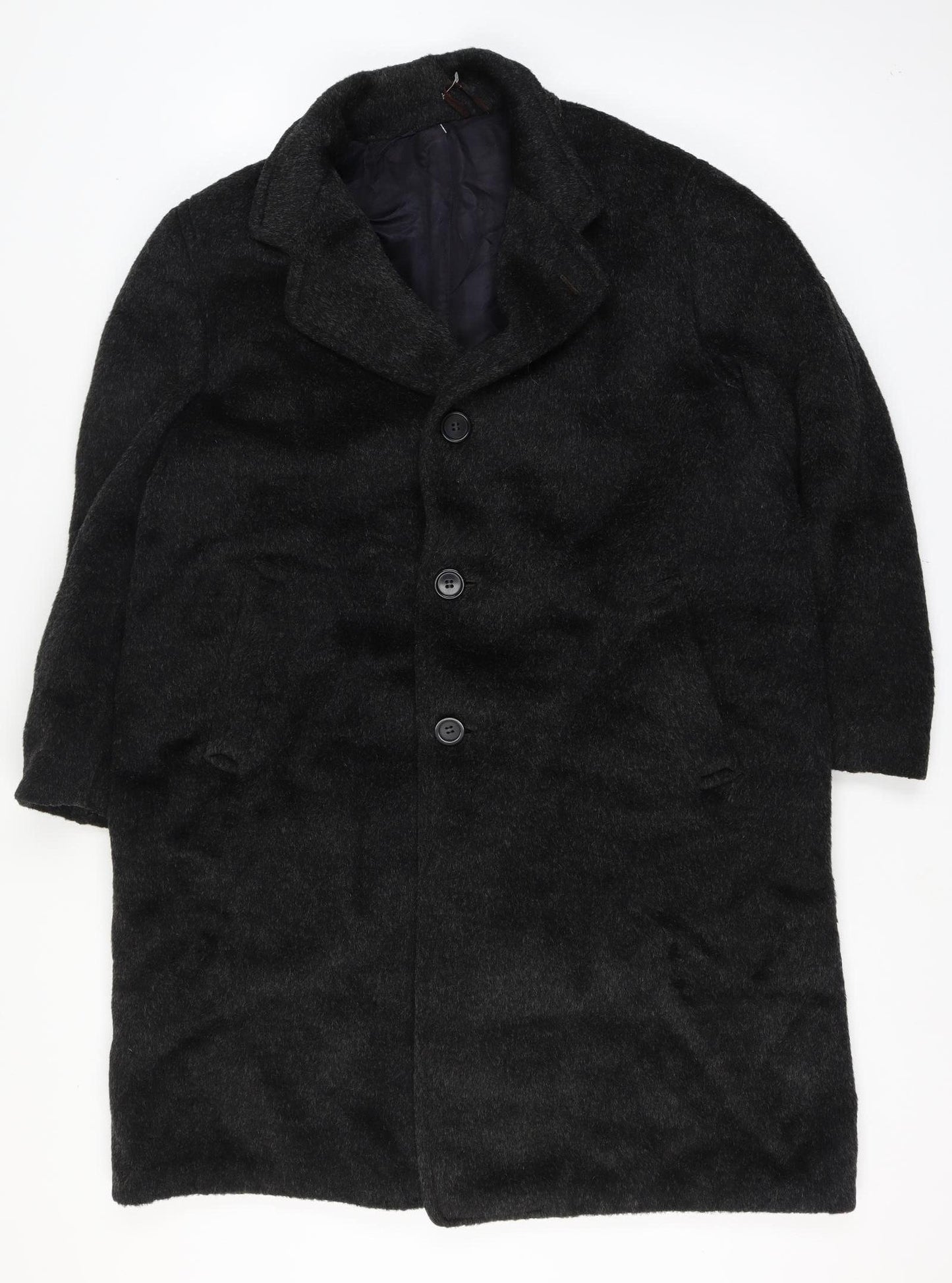 Tornaco Men’s Black Chest 46 Vintage Long Overcoat Single Breasted