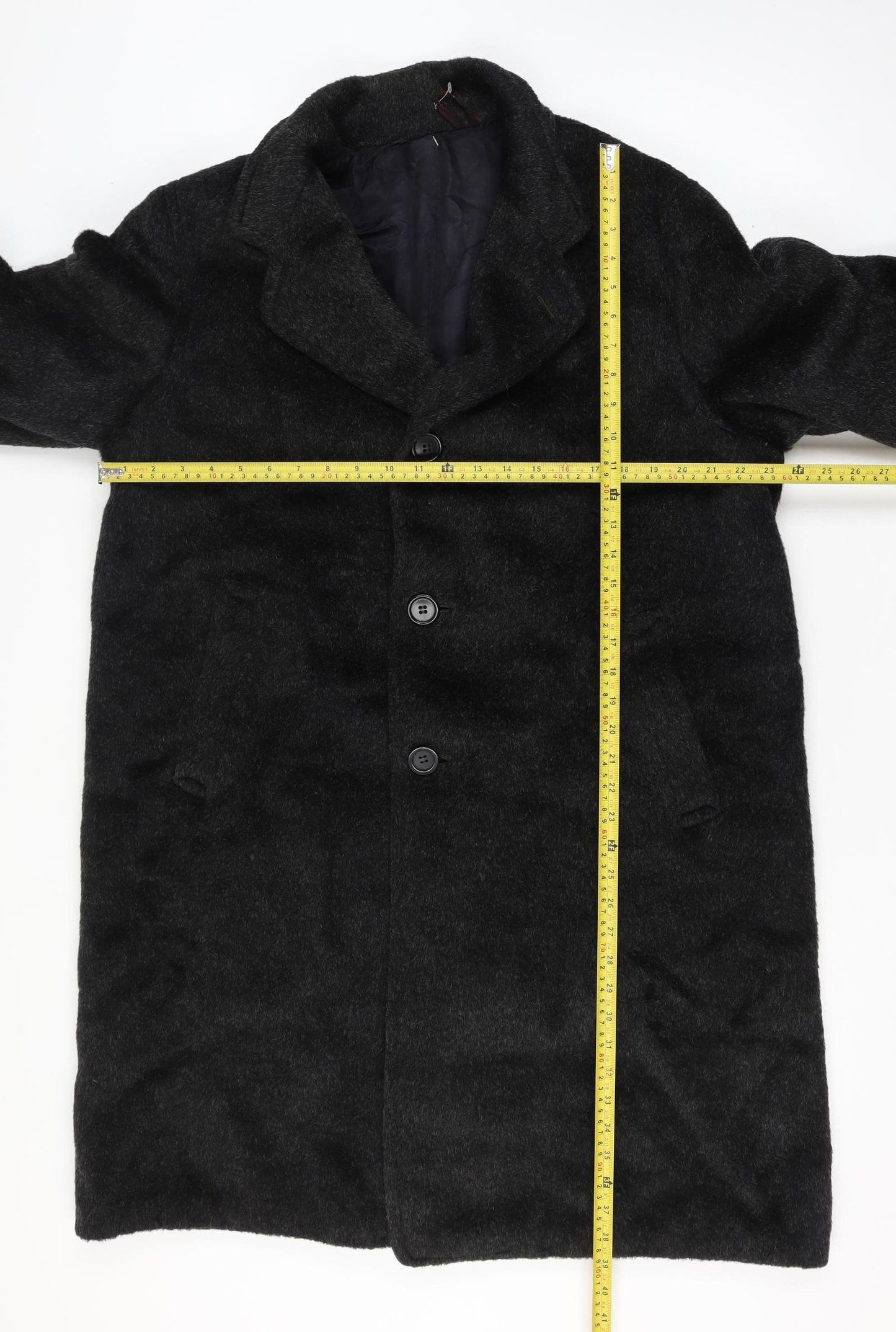 Tornaco Men’s Black Chest 46 Vintage Long Overcoat Single Breasted