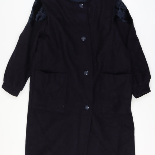 Niccolini Women Size 16-18 Black Long Wool Blend Fur Trim Overcoat Size Unlabelled