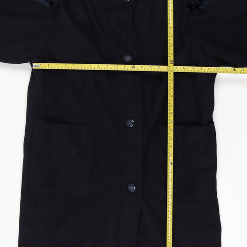 Niccolini Women Size 16-18 Black Long Wool Blend Fur Trim Overcoat Size Unlabelled